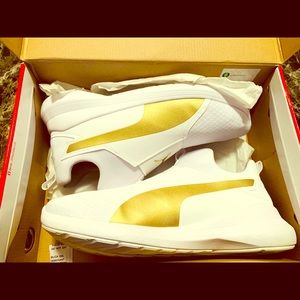 White and gold puma boot sneaker